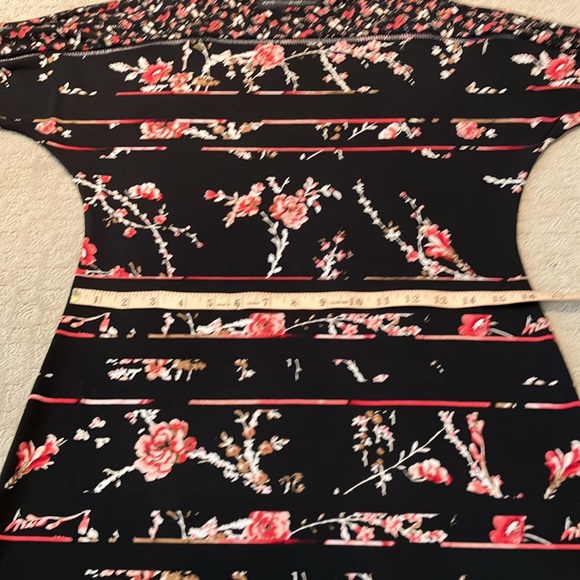 WHBM cold shoulder raglan sleeve black dress with pink floral striped design - Picture 15 of 15